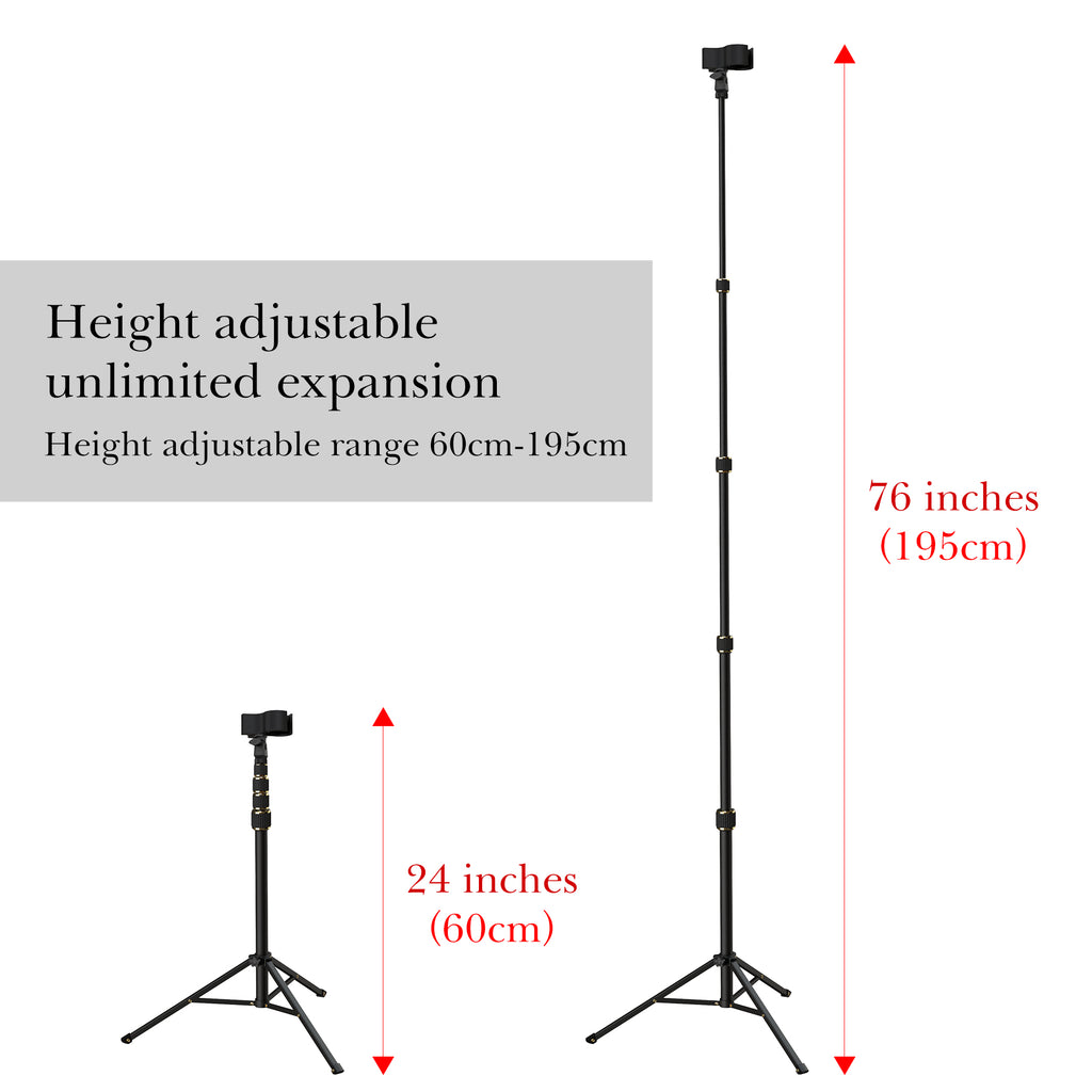 Hair Dryer Stand Hands Free, Heavy Duty 24 to 76 inches Adjustable Blow Dryer Holder with Non-Slip Tripod and Universal Clip for Salons and Home Use