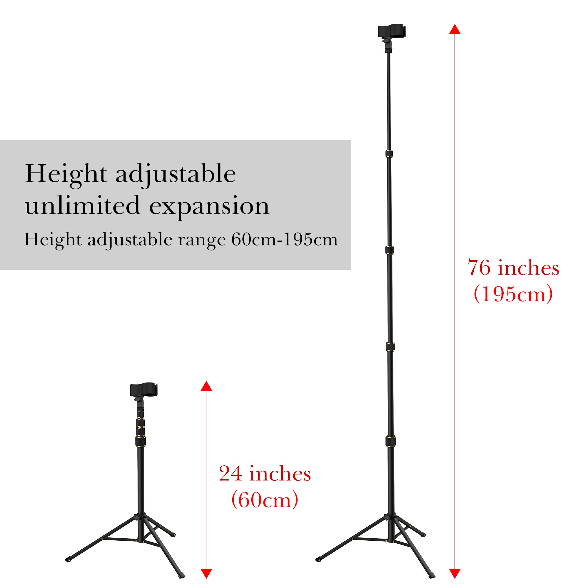 Hair Dryer Stand Hands Free, Heavy Duty 24 to 76 inches Adjustable Blow Dryer Holder with Non-Slip Tripod and Universal Clip for Salons and Home Use