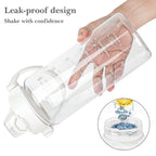 Linkidea 55oz Tritan Water Bottle with Strap & Handle, Reusable Sports Waterbottle with Time Marker, Portable Large Water Bottles for Gym Fitness Outdoor, Shoulder Strap (White & Clear)