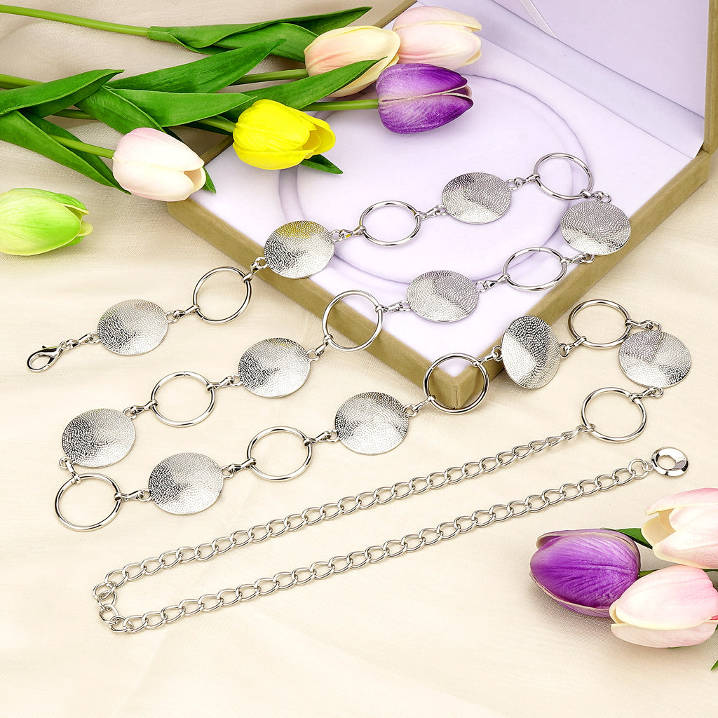 Plus Size Chain Belt for Women, Round Pieces Metal Chain Belt Women Belly Waist Chains, Extra Long Body Chain, 39-59 Inch Adjustable Chunky Belt Chain (XXL, Silver)