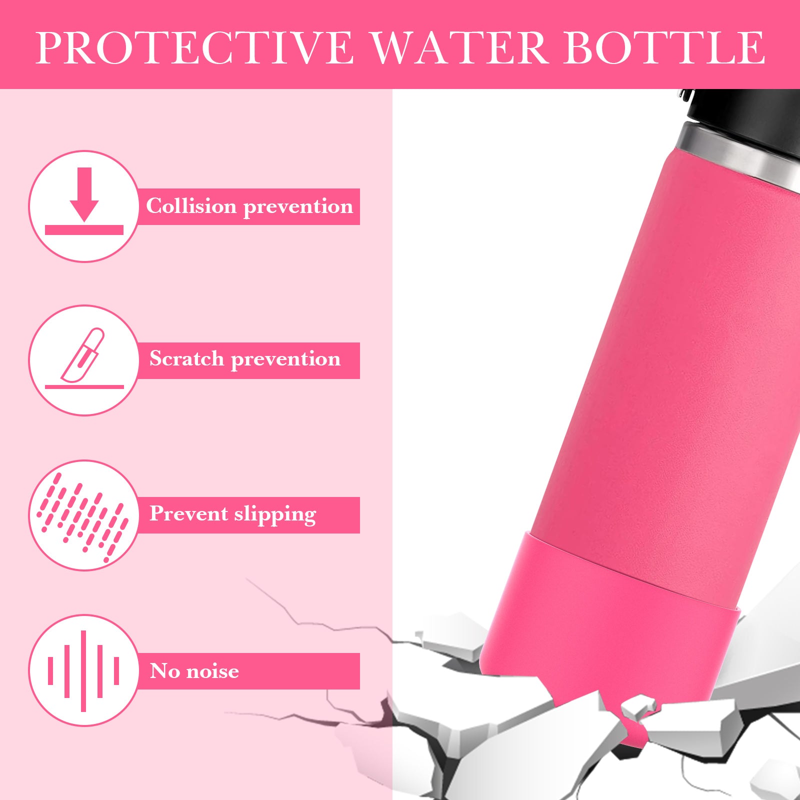 Linkidea 2 Pack Water Bottle Boot Compatible with Hydro Flask Wide Mouth 12oz/14oz/16oz/18oz/20oz, Silicone Bottle Bottom Sleeve Bumper Protector (Pink)