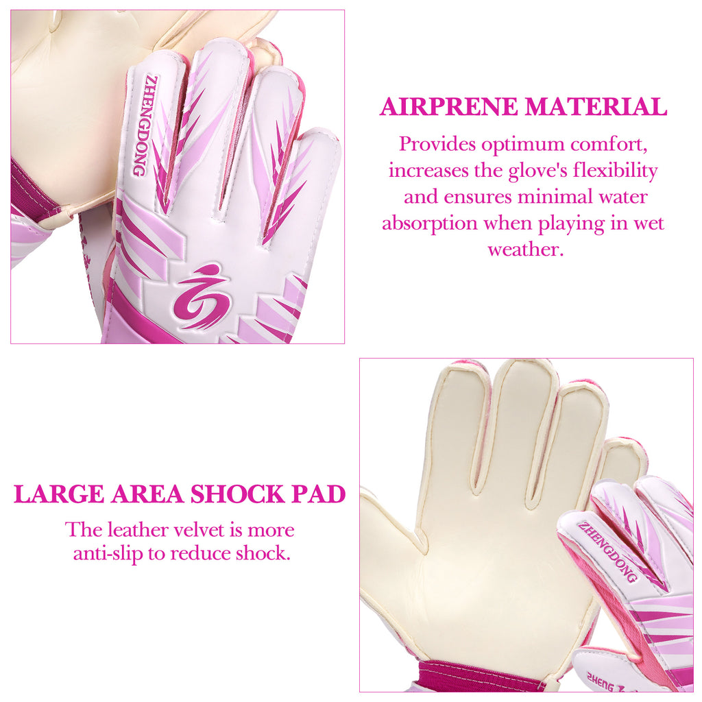 Linkidea Youth Soccer Goalie Gloves, Size 7 Goalkeeper Gloves with Anti-Slip Latex Palms Fits Kids Youth, Finger Saves Soccer Goalkeeper Gloves for Game or Training (Pink)