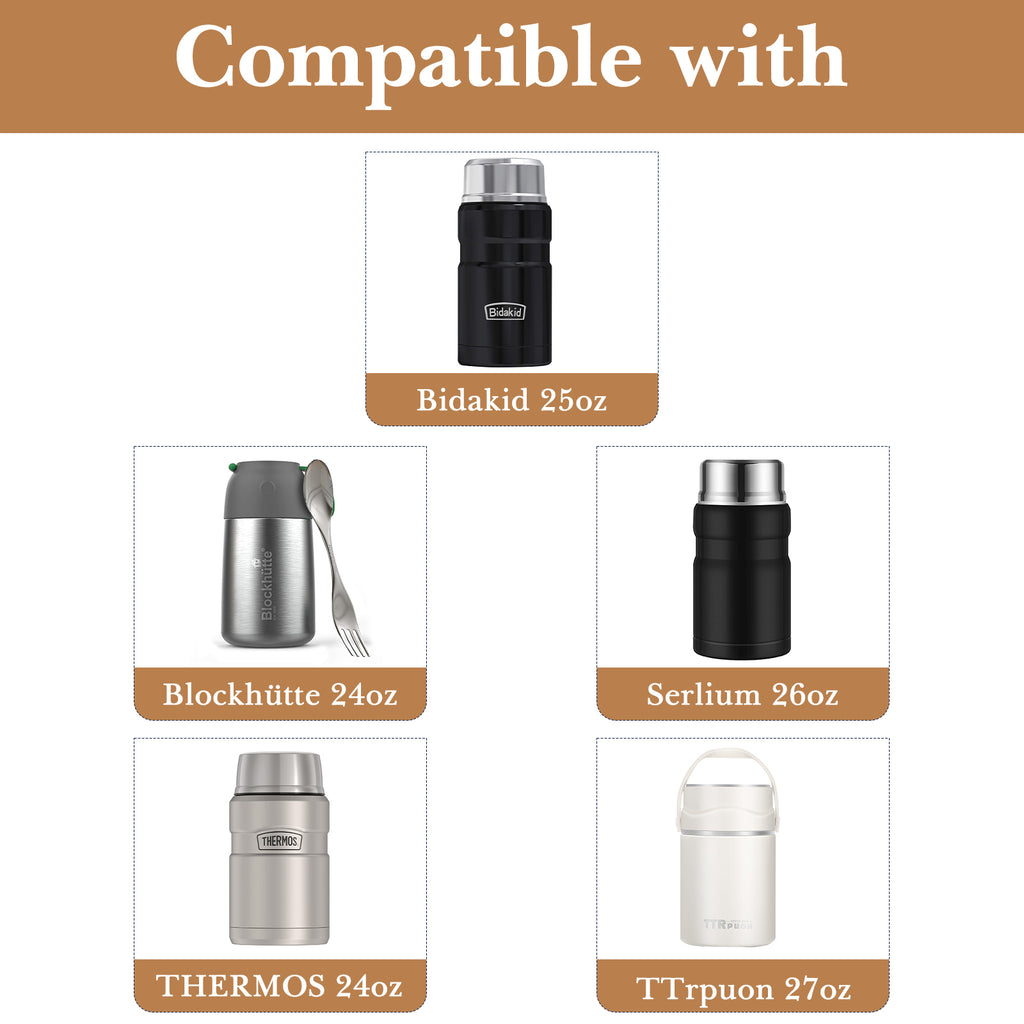 Linkidea Food Jar Insulated Bag, Thermal Jar Bag with Pocket Portable Lunch Box for Office Work Outdoor Picnic, Compatible with THERMOS 24 oz lazycozy, Bidakid (Brown)