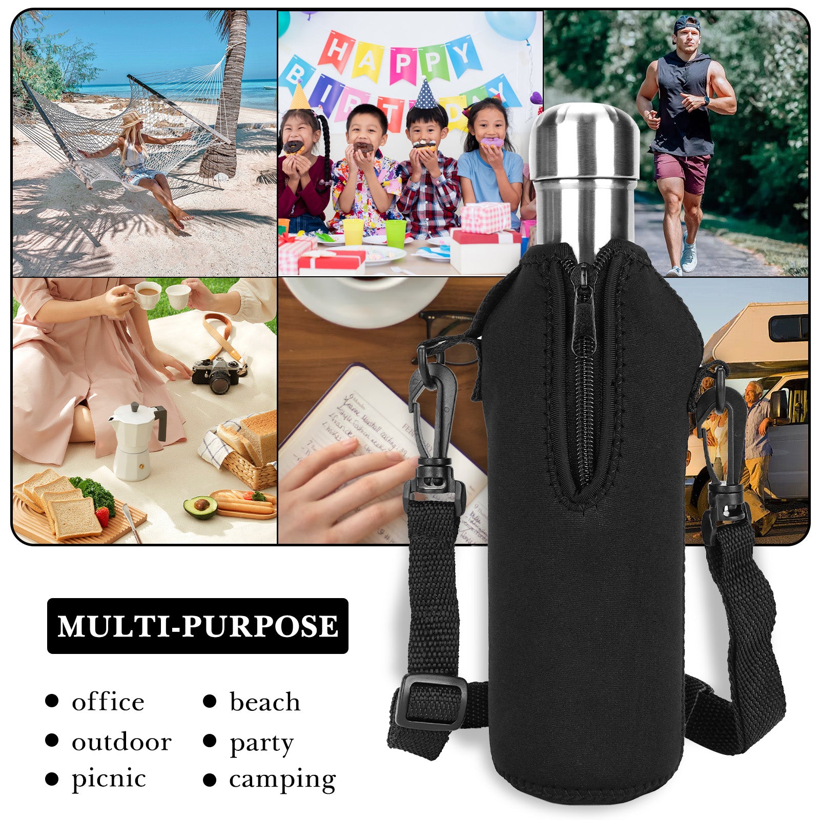 Linkidea Neoprene Water Bottle Carrier with Strap Compatible with S ORIGINAL, Koodee, MIRA 17oz Cola Shaped Bottle, Insulated Waterbottle Sling Bag Holder with Shoulder Strap, Black