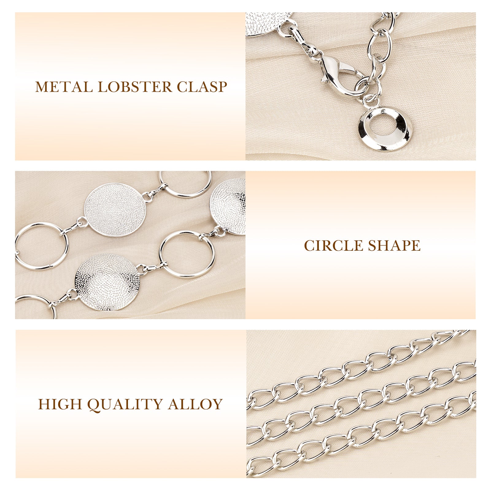 Plus Size Chain Belt for Women, Round Pieces Metal Chain Belt Women Belly Waist Chains, Extra Long Body Chain, 39-59 Inch Adjustable Chunky Belt Chain (XXL, Silver)