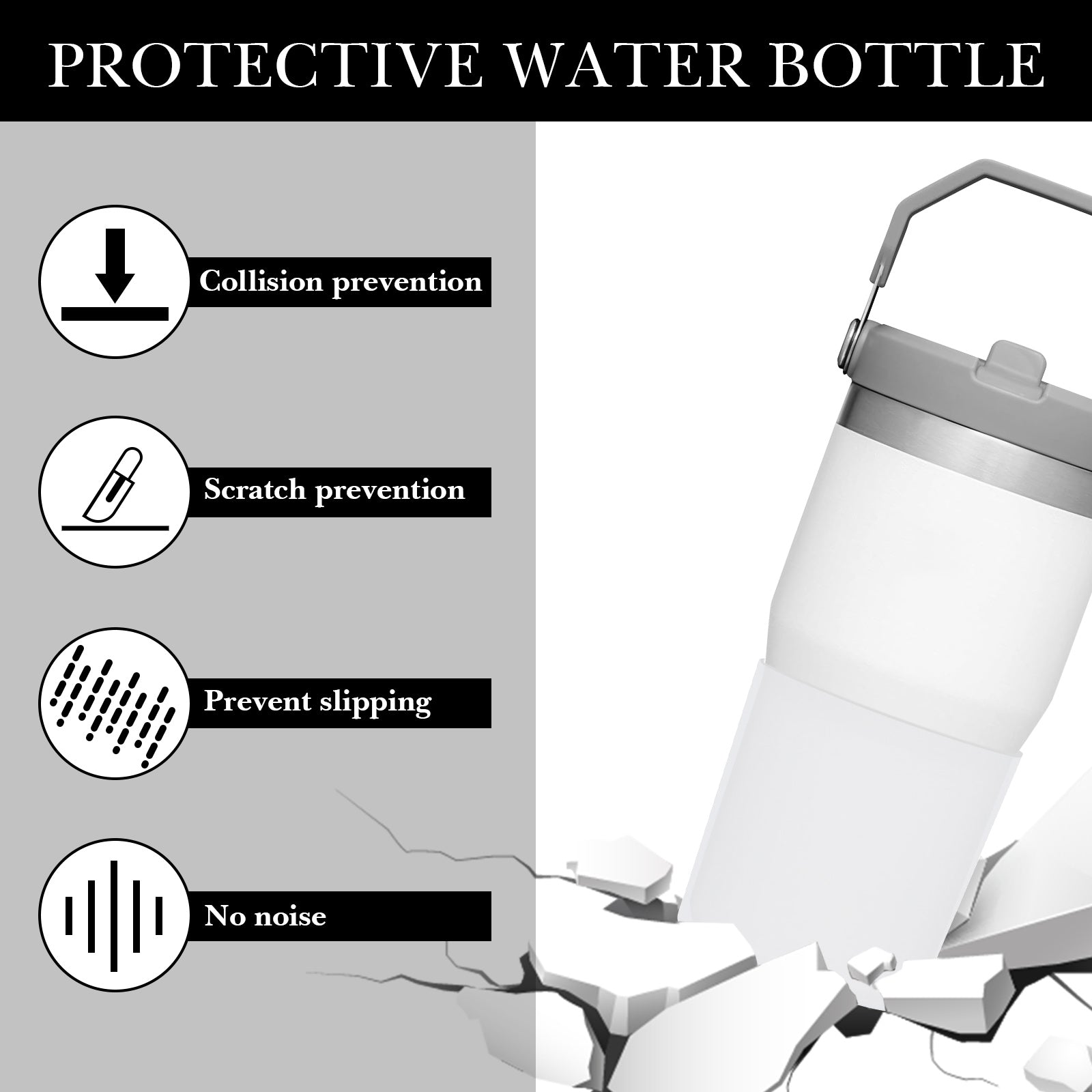 Linkidea Water Bottle Boot Compatible with Stanley Quencher H2.0 20oz/30oz/40oz, IceFlow Flip 20oz/30oz, Silicone Waterbottle Bottom Sleeve Cover Protector, Bottle Bumper (White / 2 Pack)