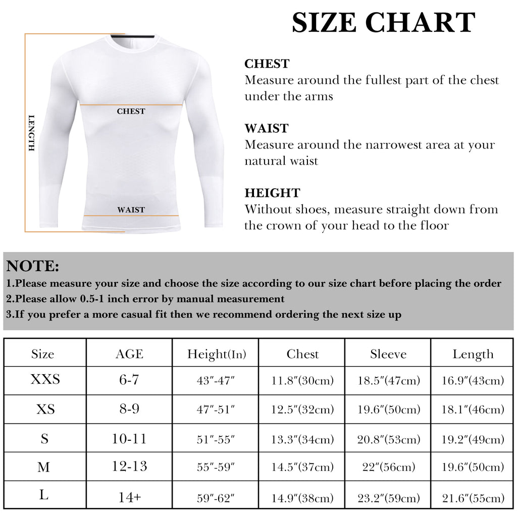 Soccer Compression Shirt for Kids, Breathable Moisture Wicking Long Sleeve Undershirt, Athletic Performance Base Layer Cold Weather Shirts for Child Age 14 - 15 (Red, Size L)