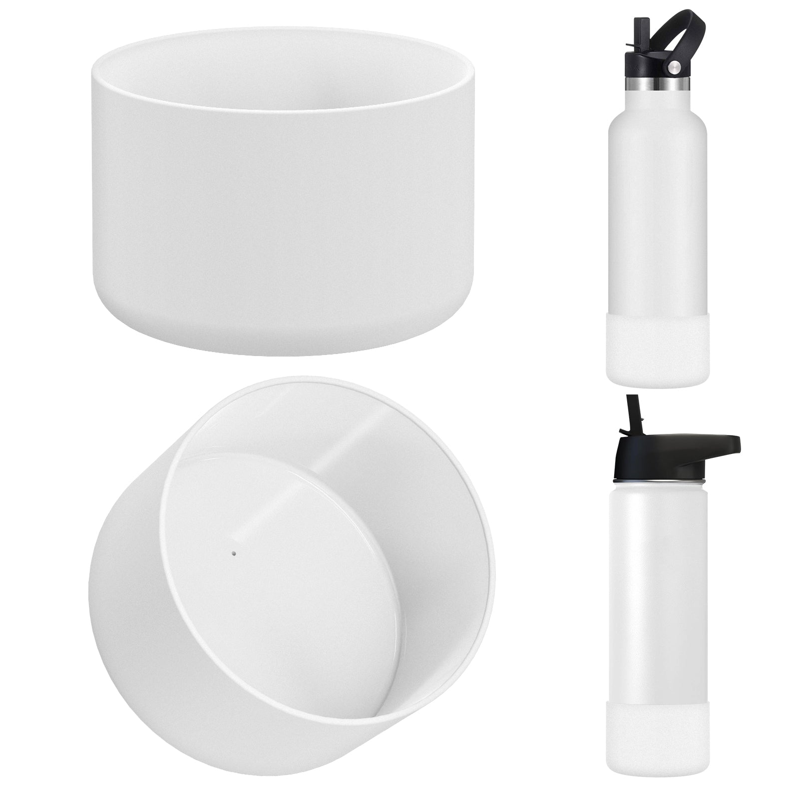 Linkidea 2 Pack Water Bottle Boot Compatible with IRON °FLASK Wide/Narrow Mouth 12oz/14oz/16oz/18oz/20oz/22oz/24oz, Silicone Bottle Bottom Sleeve Cover Bumper Protector (White)