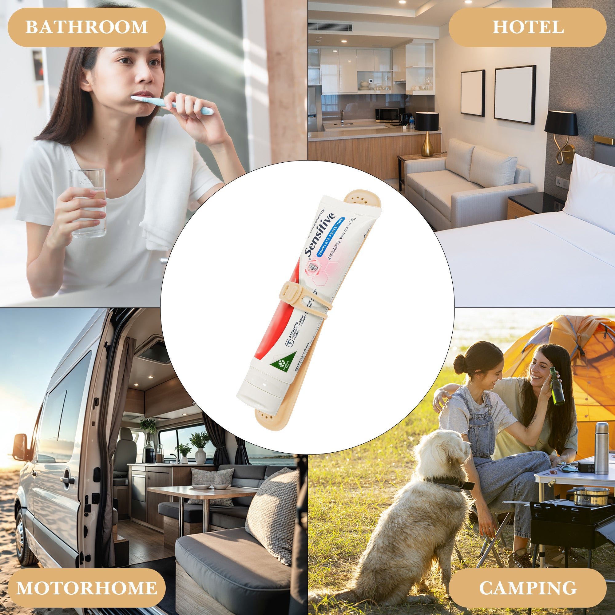 Linkidea Manual Toothbrush Travel Case with Strap for Toothpaste, Silicone Brush Container, Protective Storage Compatible with Oral-B CrossAction, Colgate 360 Optic White Advanced (Beige)