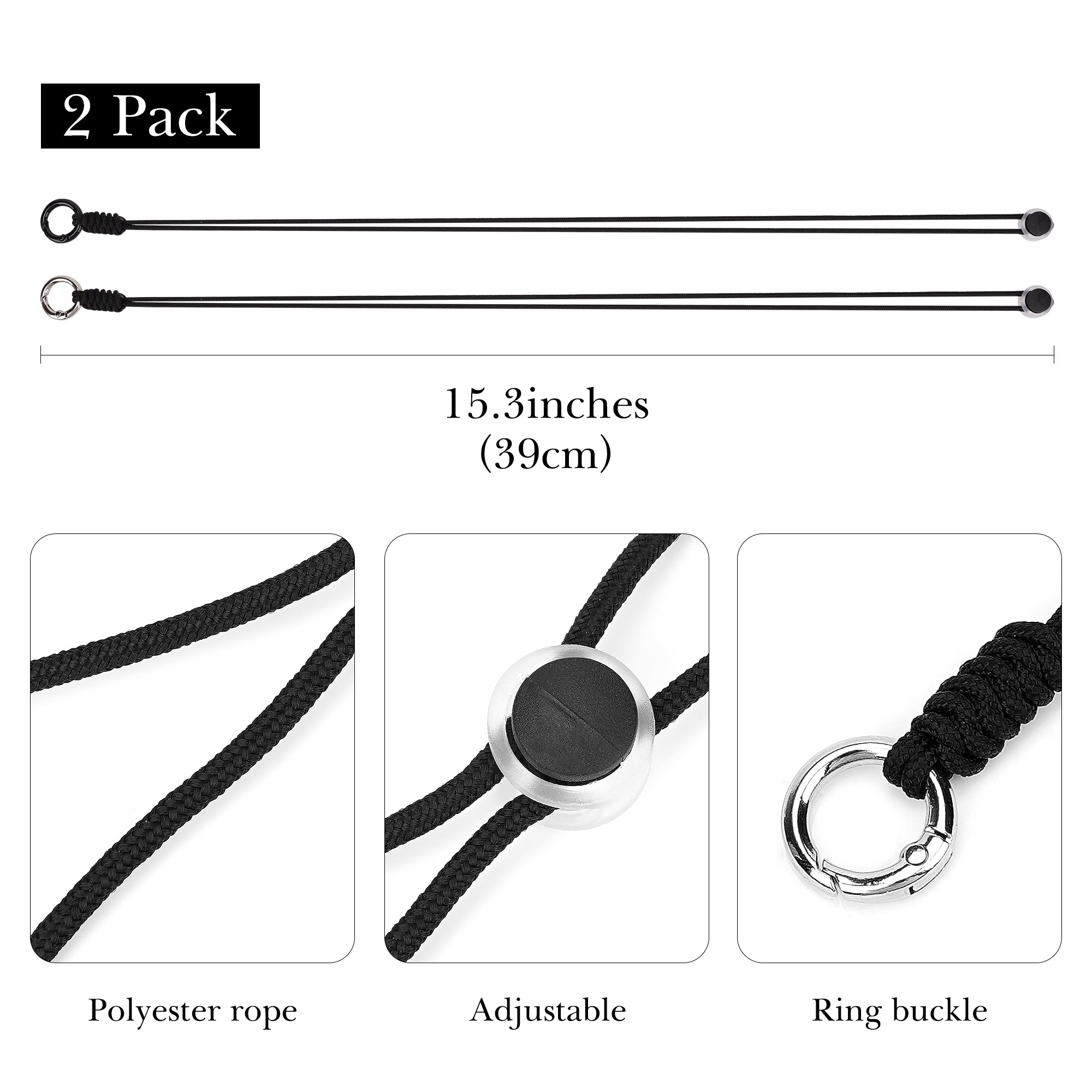 Sunglasses Holder Necklace Strap with Alloy Glasses Ring, 2 Pack Adjustable Eyewear Retainer Anti-Lost Chain Cord
