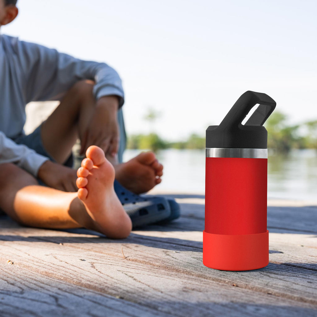 Linkidea Water Bottle Boot Compatible with YETI Rambler Jr. Kids 12oz, Rambler 12oz/18oz, Yonder 20oz/25oz, Silicone Anti-Slip Bottle Bottom Sleeve Bumper Protector (Red / 2 Pack)