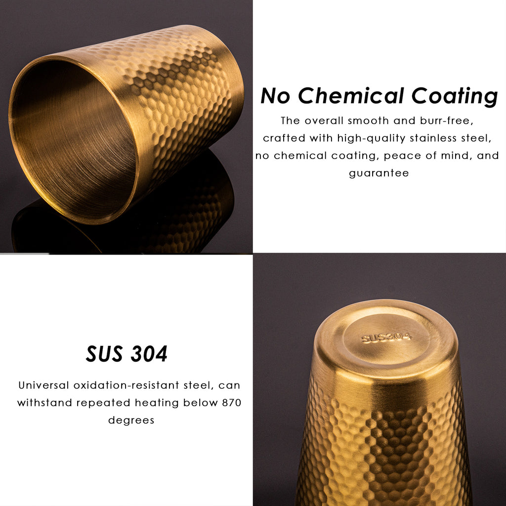 Linkidea 10 Oz Stainless Steel Double-Wall Tumbler Set of 4, Leak-Proof, Easy to Clean Water Cups, Ideal for Beer, Coffee, Ice Cream, Smoothies, Hot& Cold Drinks (Gold)