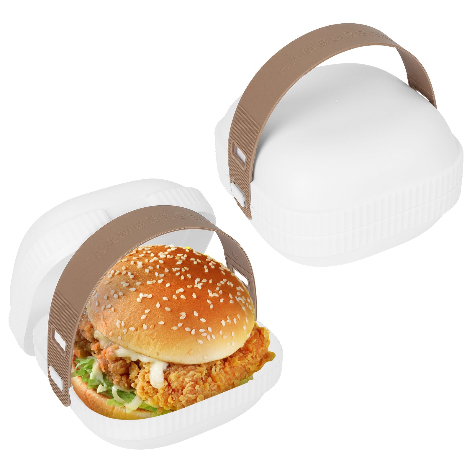 Linkidea 2 Pcs Hamburger Buns Storage Container, Portable Burger Holder with Hand Strap Suitable for Outdoor, Picnic, Work, Burger Box with Cover Fits to Good Burger or Sandwich Use (White)