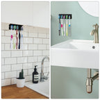 Linkidea Wall Mount Toothbrush Holder for Bathroom, Space Saving Organizer for RV, Cabinet, Stainless Steel 5 Slots Hanger Compatible with Colgate ExtraClean, Oral-B CrossAction(Black)