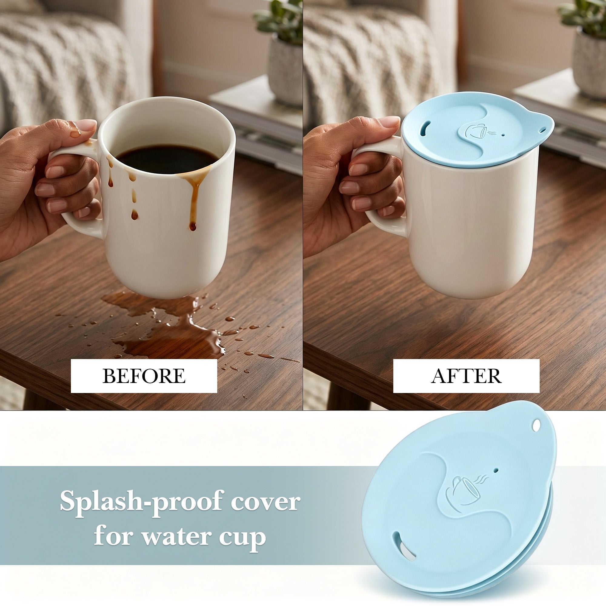 Linkidea 2 Pack Silicone Coffee Mug Lid for 3"(76mm) to 3.4"(86mm) Inside Diameter Mugs, Splash Resistant Replacement Mug Lid for Home, Office, Travel, Dishwasher-Safe (Blue)