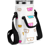 Linkidea Tumbler Carrier with Strap Compatible with YETI Rambler Tumbler 20oz, IRON °FLASK Classic Tumbler 2.0 20/24oz, Coffee Mug Sling Bag Holder, Shoulder Strap with Pocket, Cartoon Bear