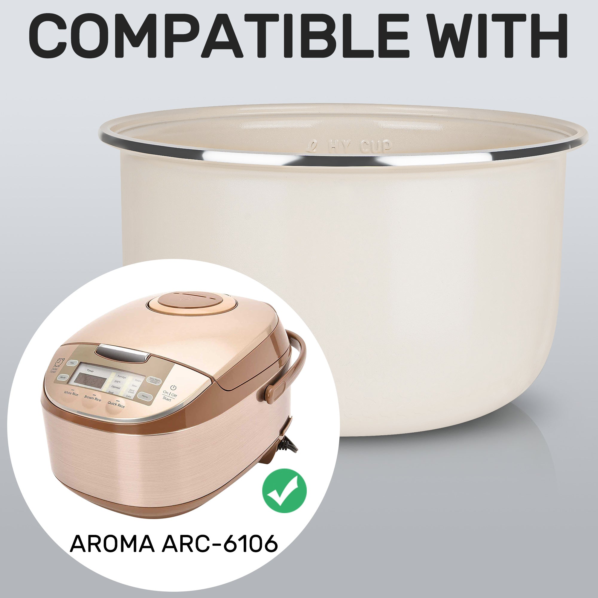 Linkidea Rice Cooker Ceramic Glaze Inner Pot Compatible with AROMA ARC-6106, Dishwasher Safe, Replacement Bowl