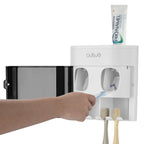 Linkidea Toothbrush Holder with 2 Toothpaste Squeezers, 4 Slot Tooth Brush Hanger, Wall Mount Toothpaste Dispenser for Shower Bathroom, Compatible with Oral-B CrossAction, Colgate Extra Clean