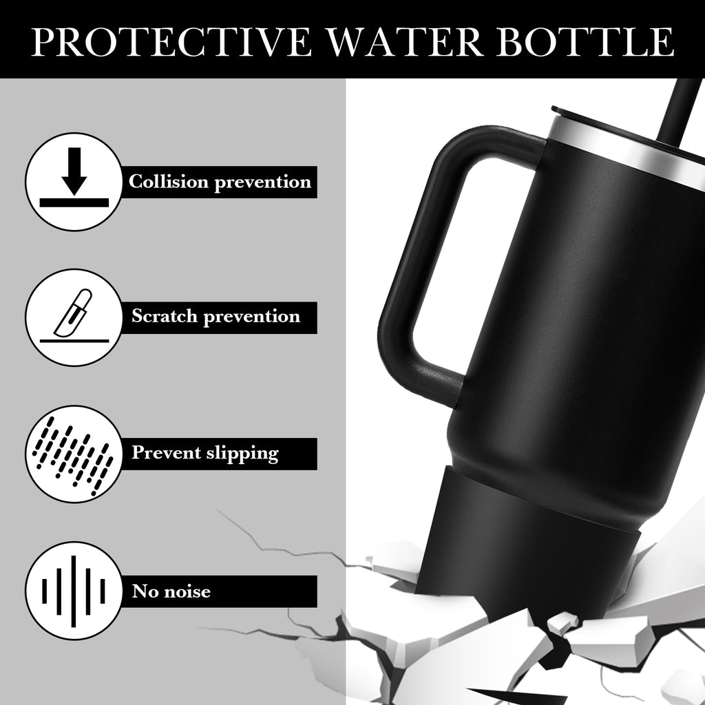 Linkidea Water Bottle Boot Compatible with Hydro Flask Travel Tumbler 28oz/40oz, Silicone Water Bottle Bottom Sleeve Cover Protector, Bottle Bumper (Black / 2 Pack)
