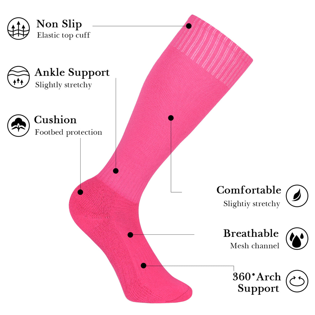 2 Pairs Knee High Pink Soccer Socks for Adult, Breathable Unisex Long Sleeve Sports Socks, Team Sport OTC Cushion Long Tube Socks for Men & Women (Pink)