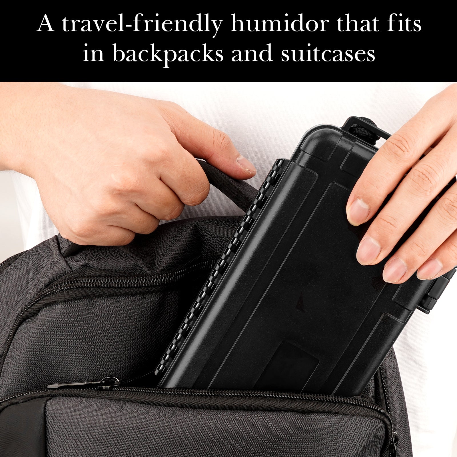 Linkidea Cigar Case Set for Travel, Portable Humidor with Ring, V-Cut & Punch Cutters, Waterproof & Airtight Cigar Accessories Gift for Men (Black)