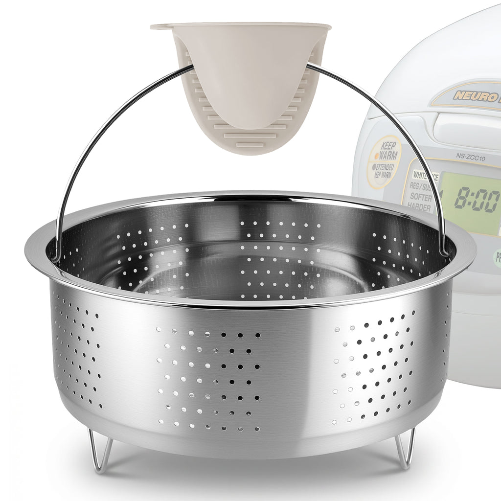 Linkidea 304 Stainless Steel Rice Cooker Steamer Basket Compatible with Zojirushi 5.5 Cups Rice Cookers, Steamer Insert with Handle and Legs for Vegetables, Seafood Steaming