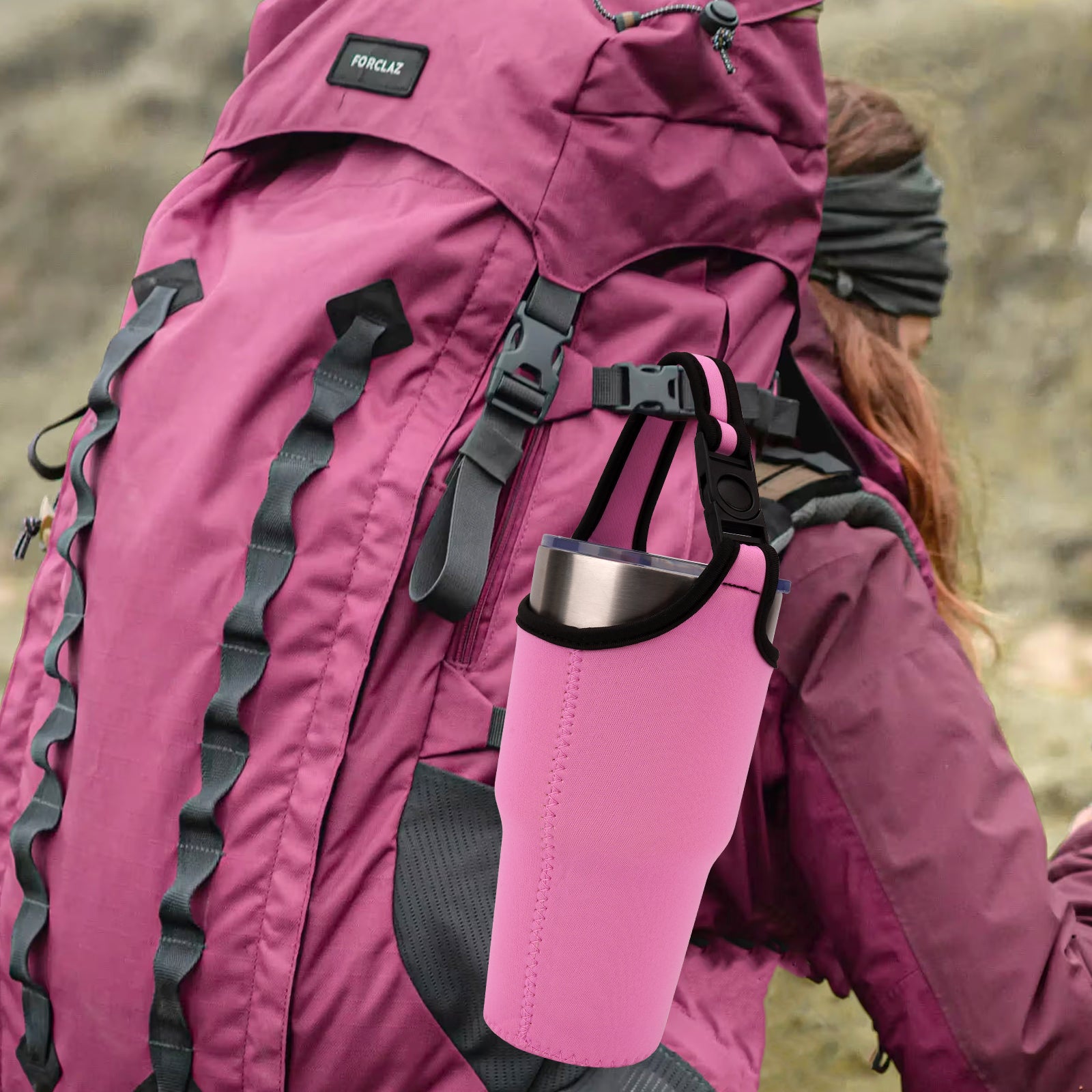 Linkidea 2 Pack Neoprene Tumbler Carrier with Strap Compatible with YETI Rambler Tumbler 30oz, Greens Steel Beast Tumbler 30oz, Waterbottle Sling Bag Holder with Shoulder Strap (Pink)