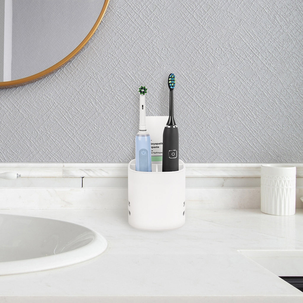Linkidea Electric Tooth Brush Holder for Bathroom, Plastic Organizer for Toothpaste, 3 Slots Countertop Stand Compatible with Oral-B iO Series, Philips Sonicare ProtectiveClean (White Frame)