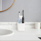 Linkidea Electric Tooth Brush Holder for Bathroom, Plastic Organizer for Toothpaste, 3 Slots Countertop Stand Compatible with Oral-B iO Series, Philips Sonicare ProtectiveClean (White Frame)