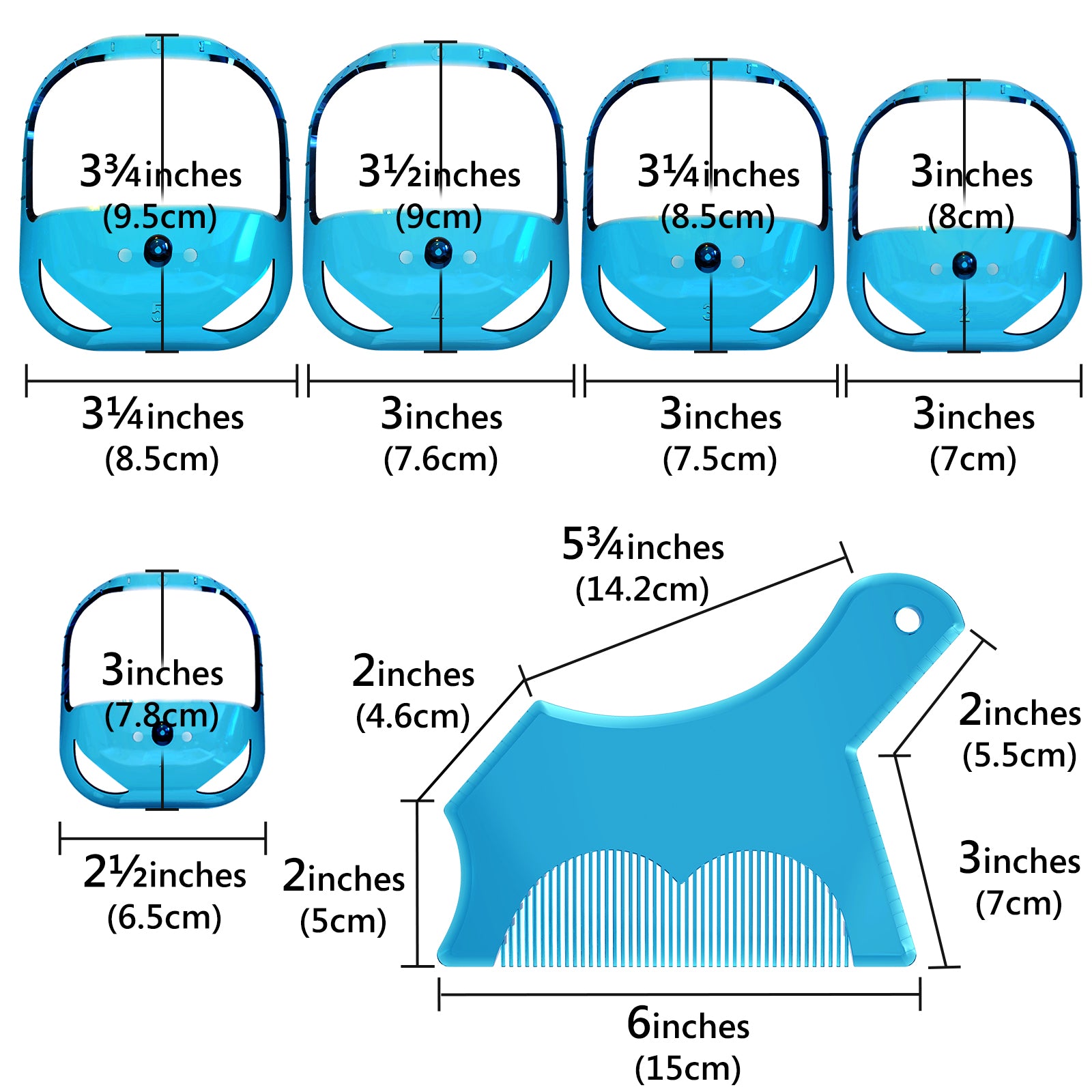 Linkidea Beard Shaping & Styling Tool with Comb, Beard Trimmer Template for Men, Clear Mustache Sideburns Outliner Stencil Lineup for Jaw Cheek Neck (Blue)