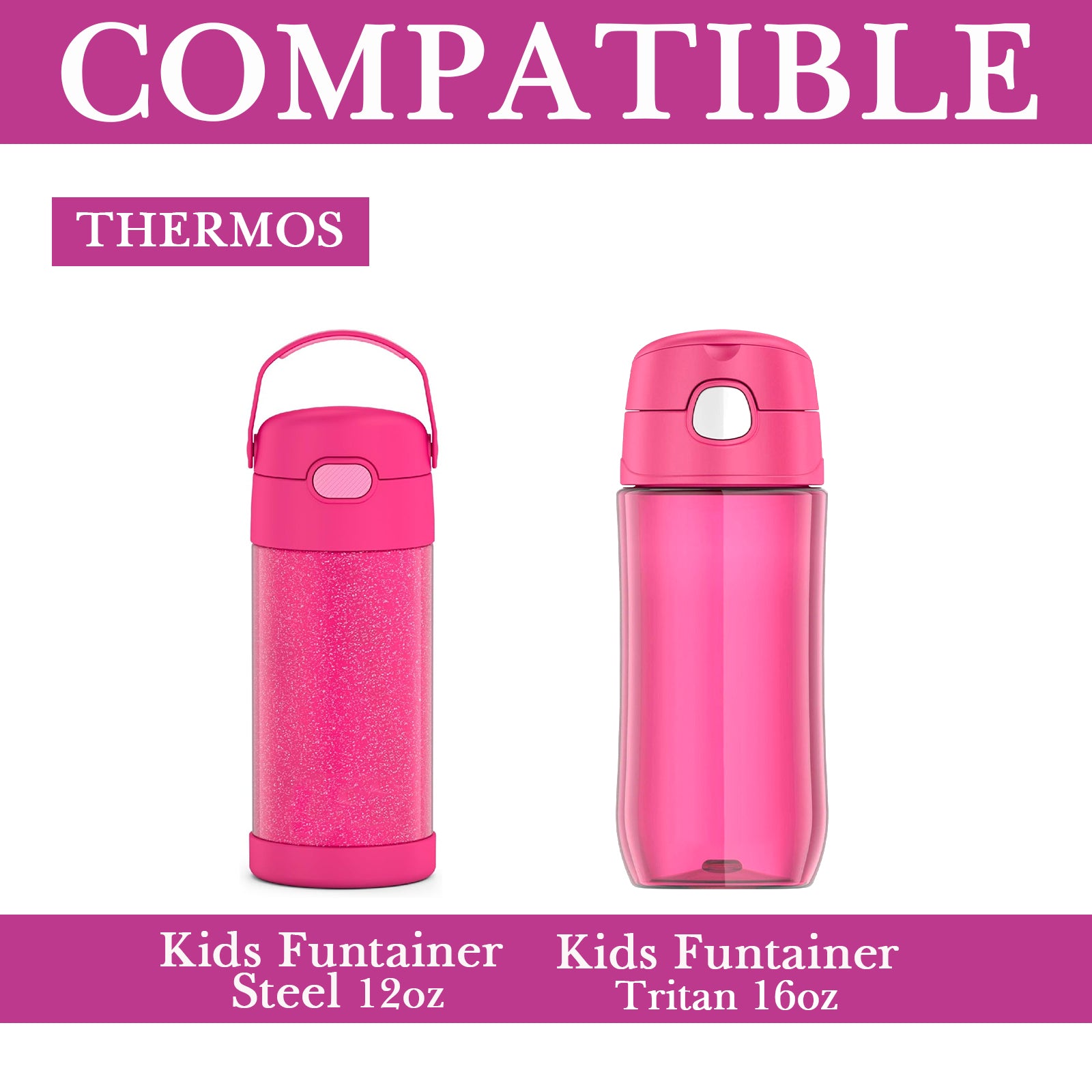 Linkidea Water Bottle Sleeve Compatible with Thermos FUNTAINER Tritan 16oz, Steel 12oz Kids Bottle, Waterbottle Holder Bag with Name Tag, Rose Red