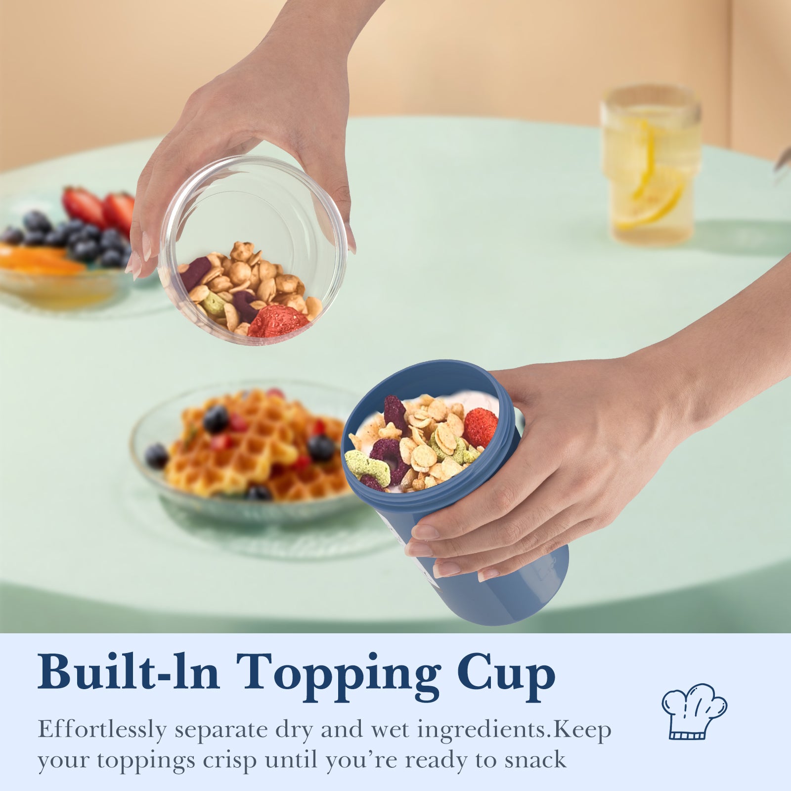 Linkidea Overnight Oats Containers with Lids, 33.4 oz Airtight Plastic Yogurt Cups with Spoons and Lids, Portable Overnight Oats Container for Milk, Cereal, Fruit, Yogurt, Fits Work/Picnic (Blue)