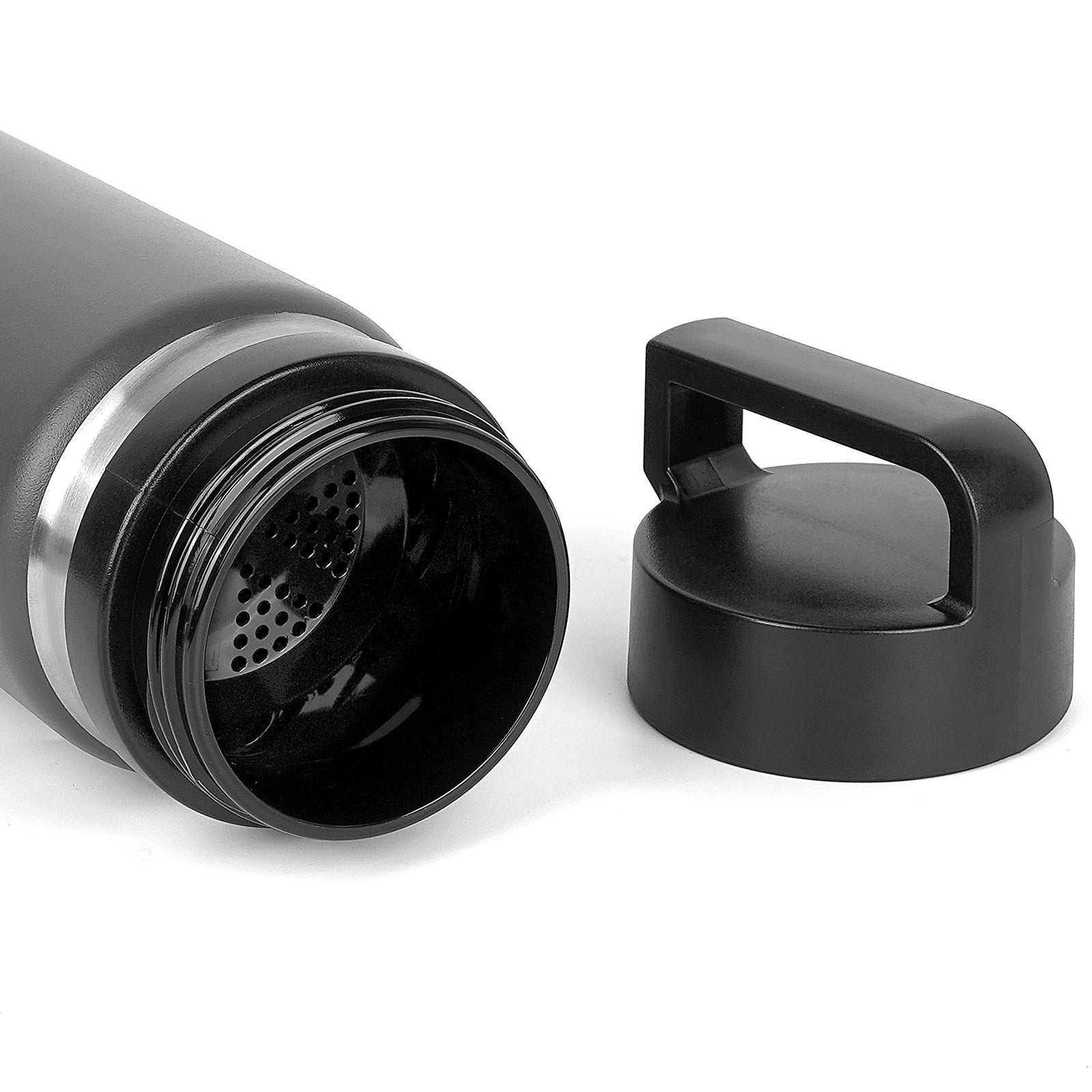 Linkidea Water Bottle Lid Built-in Tea Infuser Compatible with YETI Rambler Bottle 18oz/26oz/36oz/46oz/64oz Chug Cap, Water Bottle Replacement Cap with Handle, Fruit and Ice Strainer (Black)