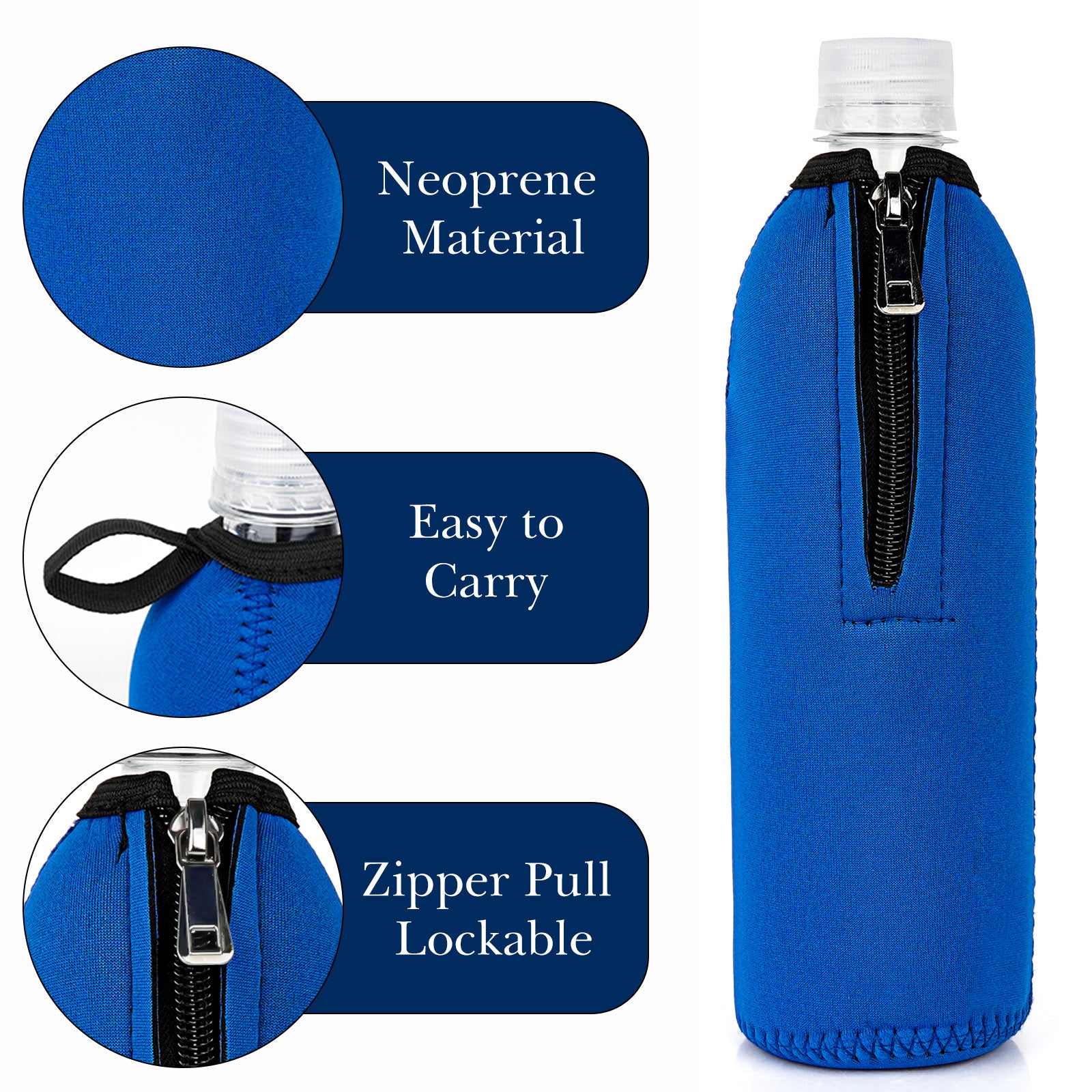 Linkidea Disposable Water Bottle Sleeve Compatible with Smartwater 16.9/20Fl Oz, Evian 16.9Fl Oz, Insulated Neoprene Plastic Bottled Water Cover with Lockable Zipper (2 Pack/Blue)
