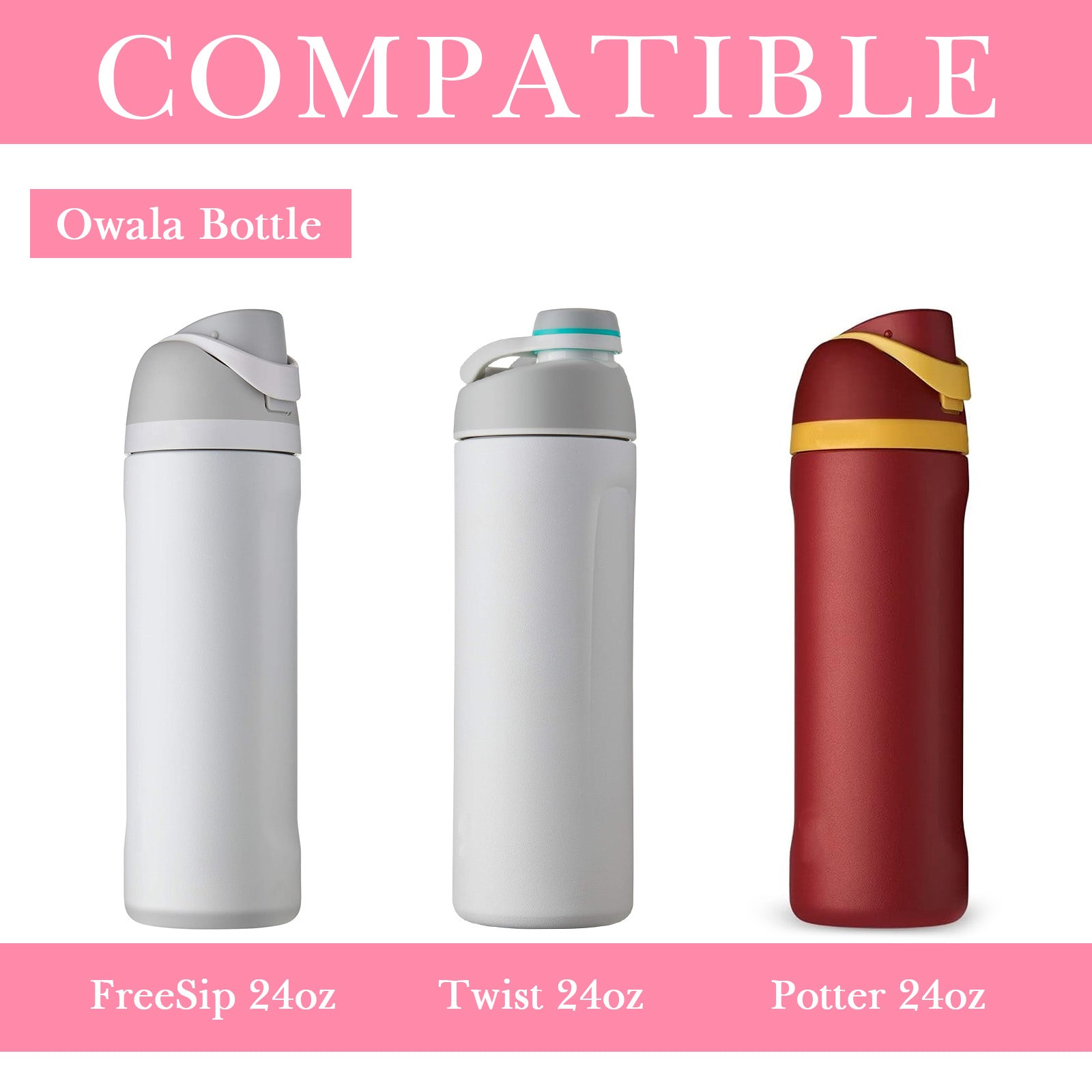 Linkidea 2 Pack Water Bottle Boot Compatible with Owala FreeSip/Twist/Potter 24oz Bottles, Silicone Anti-Slip Bottle Bottom Bumper Protector (Light Pink)