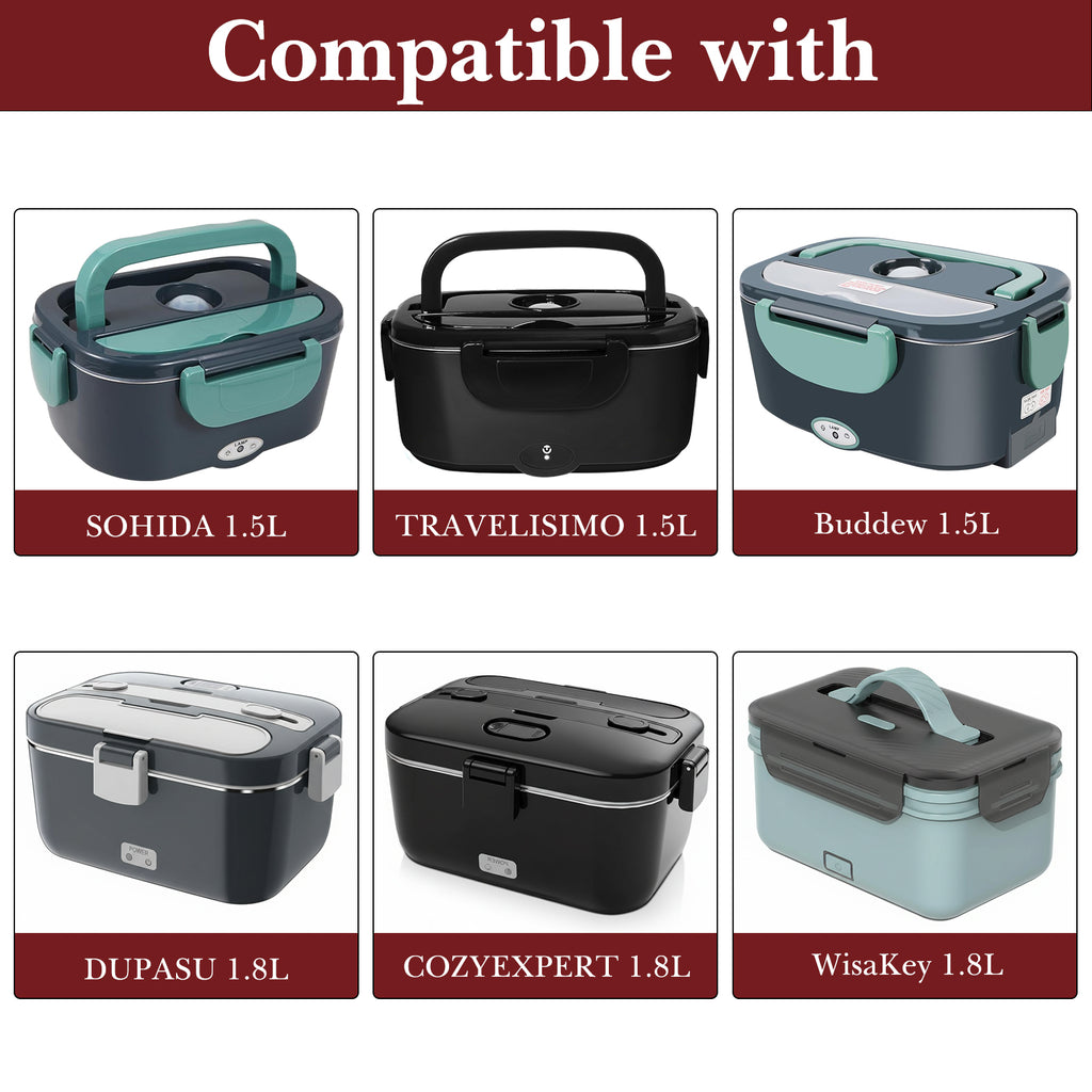 Linkidea 304 Stainless Steel Electric Lunch Box Inner Container, 2 Compartments Removable Reusable Tray, Compatible with 1.5 L SOHIDA, 1.2 L Food Replacement Accessories (Silver)