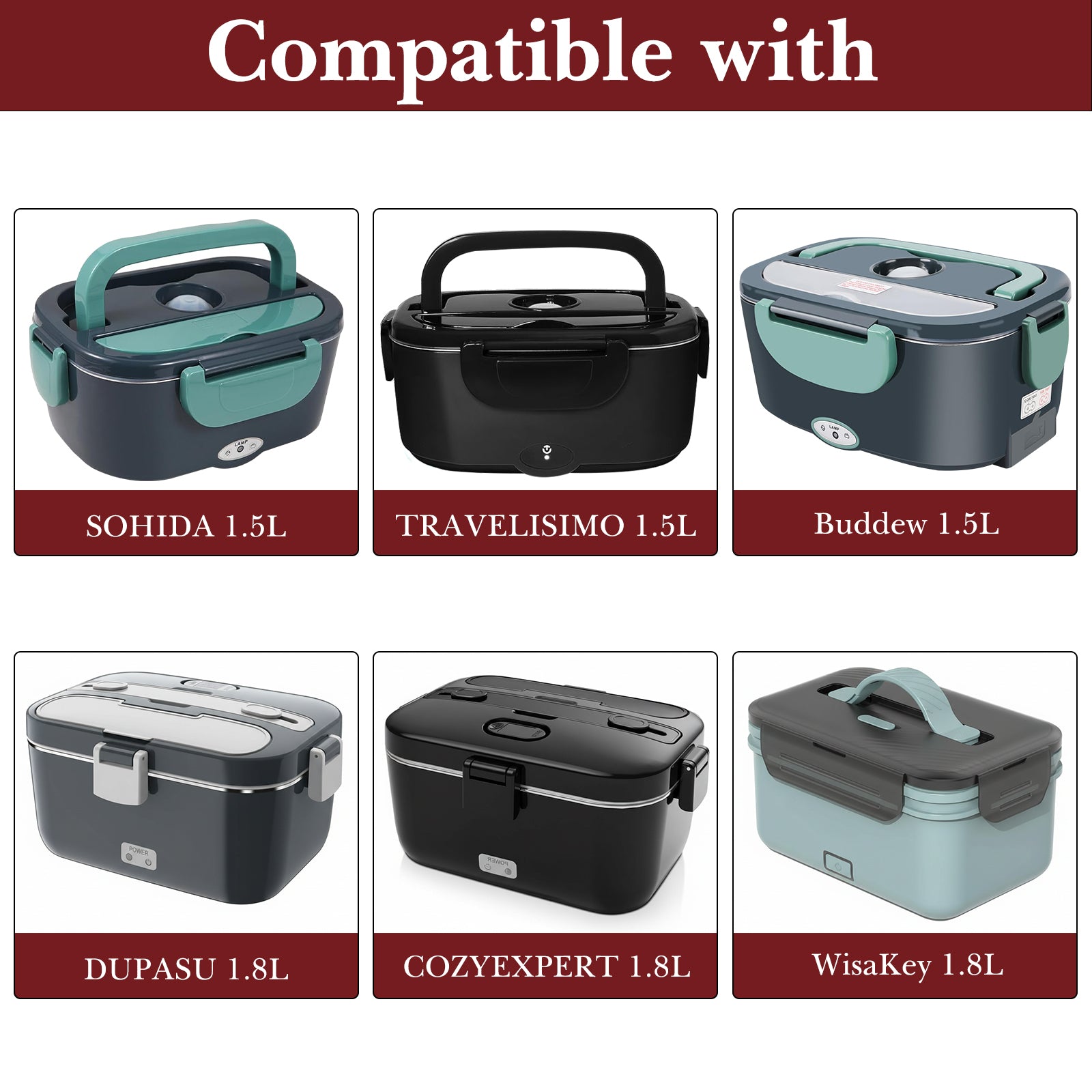 Linkidea 304 Stainless Steel Electric Lunch Box Inner Container, 2 Compartments Removable Reusable Tray, Compatible with 1.5 L SOHIDA, 1.2 L Food Replacement Accessories (Silver)