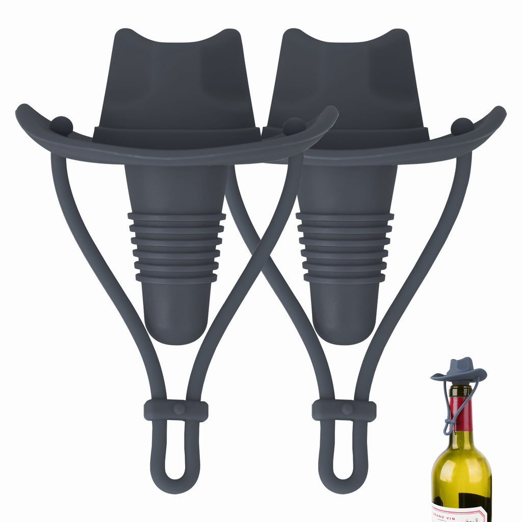 Linkidea 2 Pack Silicone Cowboy Style Bottle Stoppers, Reusable Fun Cap Sealers to Keep Drinks Fresh, Unique Gifts for Boyfriend, Dad, Friends (Dark Gray)