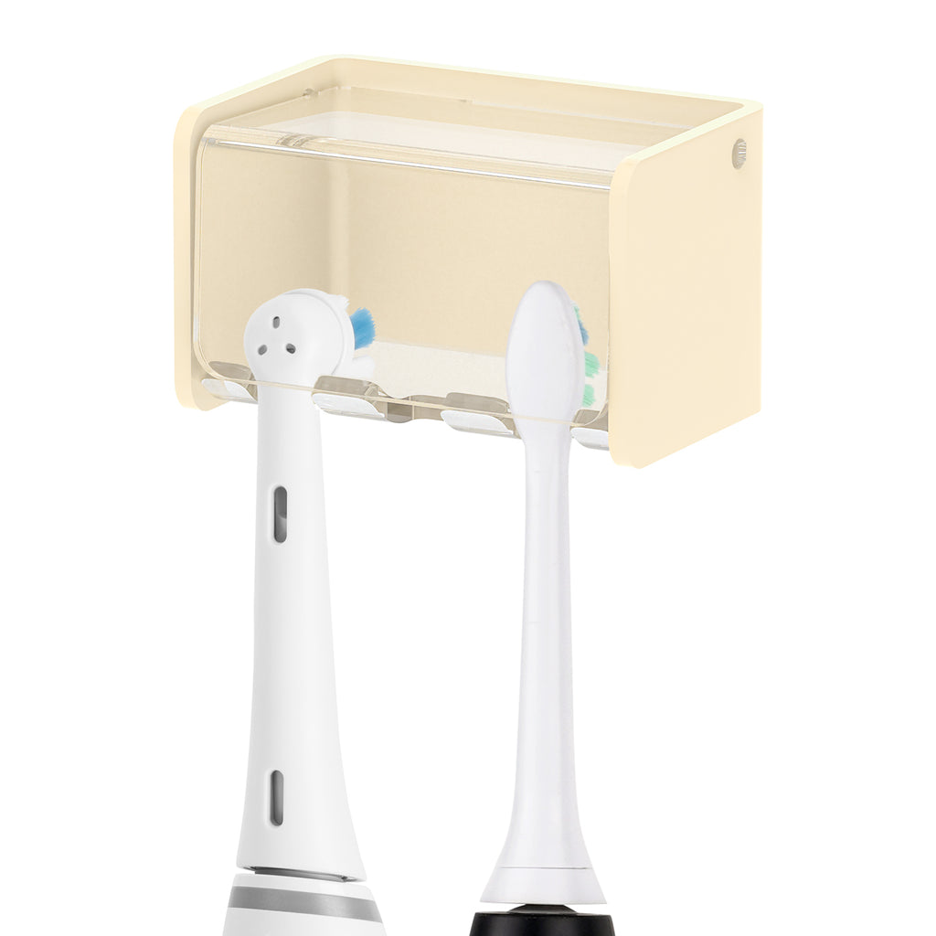 Linkidea Wall Mount Electric Toothbrush Holder with Cover, Acrylic Self-Adhesive Tooth Brush Stand, 3 Slots Organizer Compatible with Oral-B iO Series, Philips Sonicare ProtectiveClean (Beige)