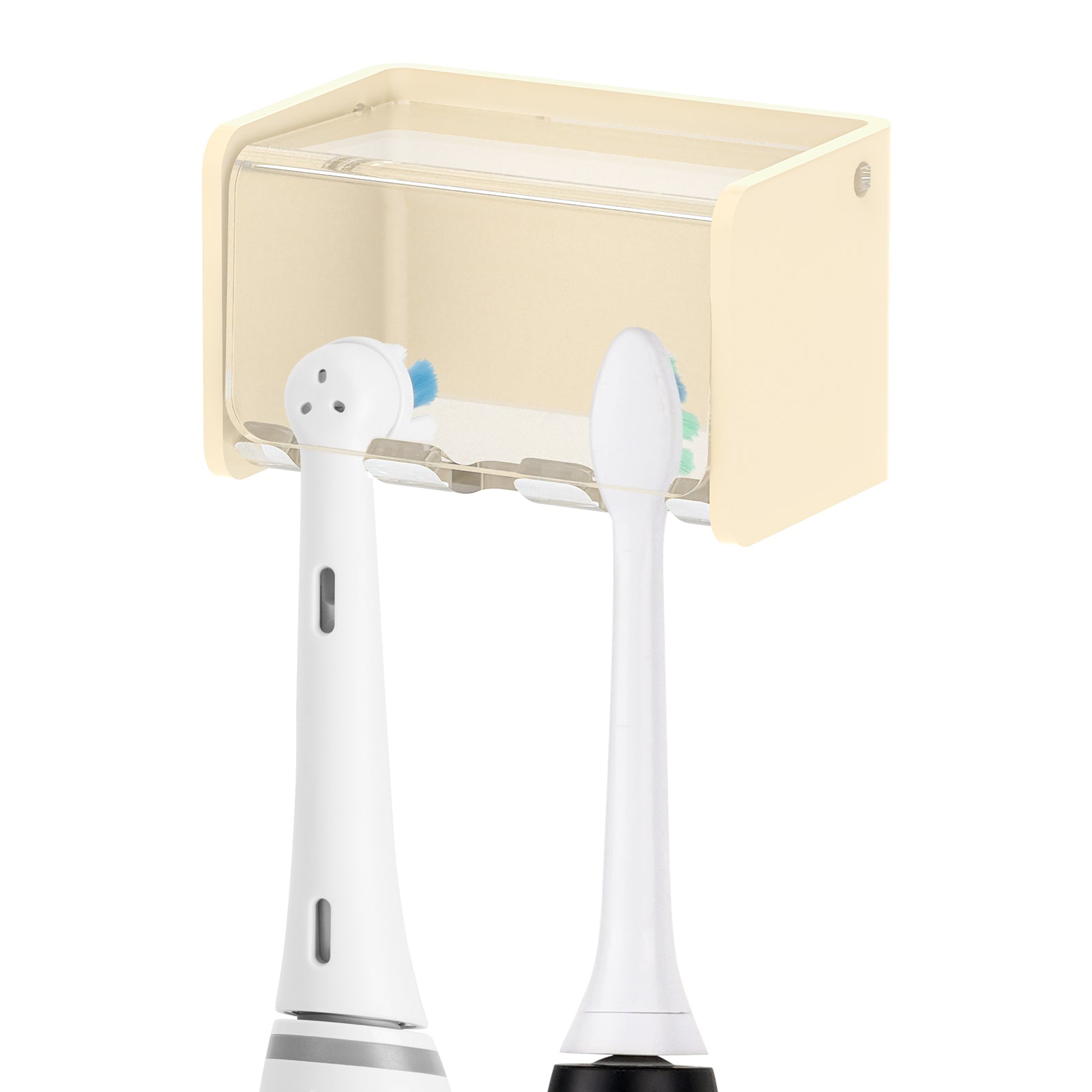 Linkidea Wall Mount Electric Toothbrush Holder with Cover, Acrylic Self-Adhesive Tooth Brush Stand, 3 Slots Organizer Compatible with Oral-B iO Series, Philips Sonicare ProtectiveClean (Beige)
