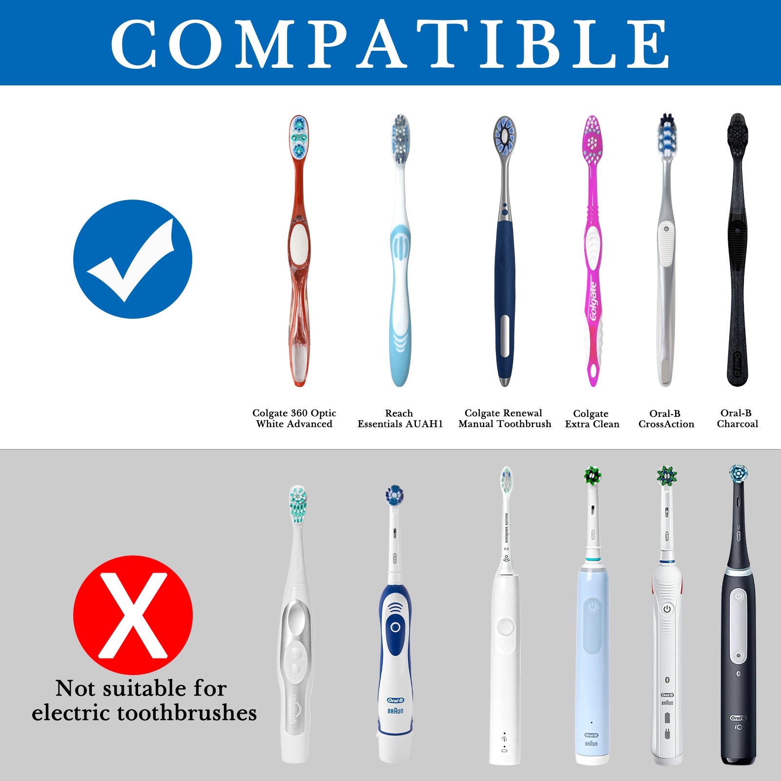 Linkidea Wallmount Toothbrush Holder with Cover for Shower, RV Cabinet Organizer, Plastic Self Adhesive 6 Slots Tooth Brush Hanger Compatible with Oral-B CrossAction, Colgate Extra Clean