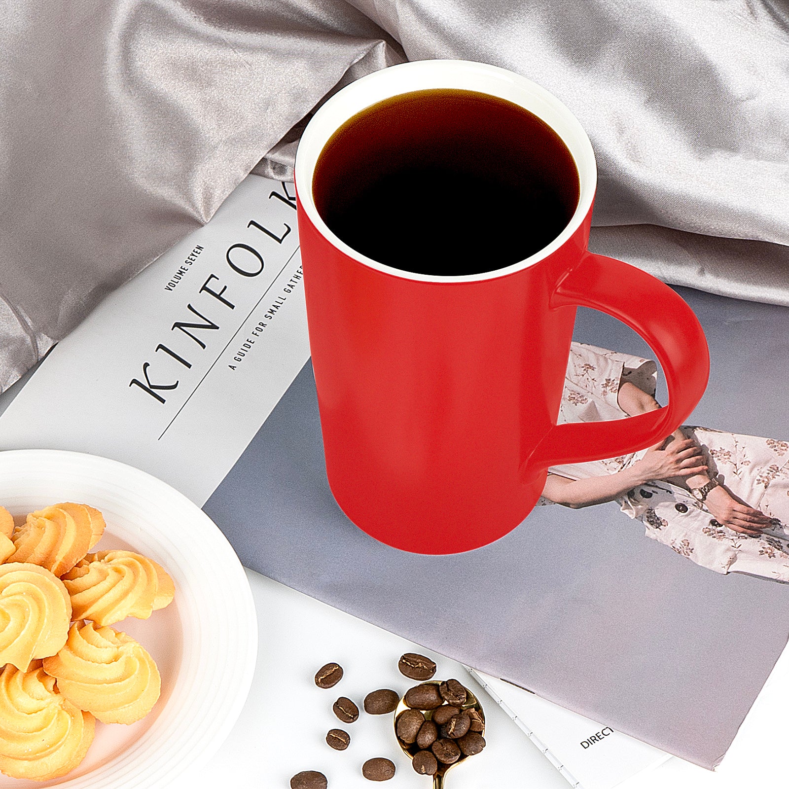 Linkidea 20oz Extra Large Tea and Coffee Mugs, Set of 2 Ceramic Tall Coffee Mugs with Handles, Teacups Large Capacity Cup for Latte, Beer, Hot Cocoa, Microwave and Dishwasher Safe, Red