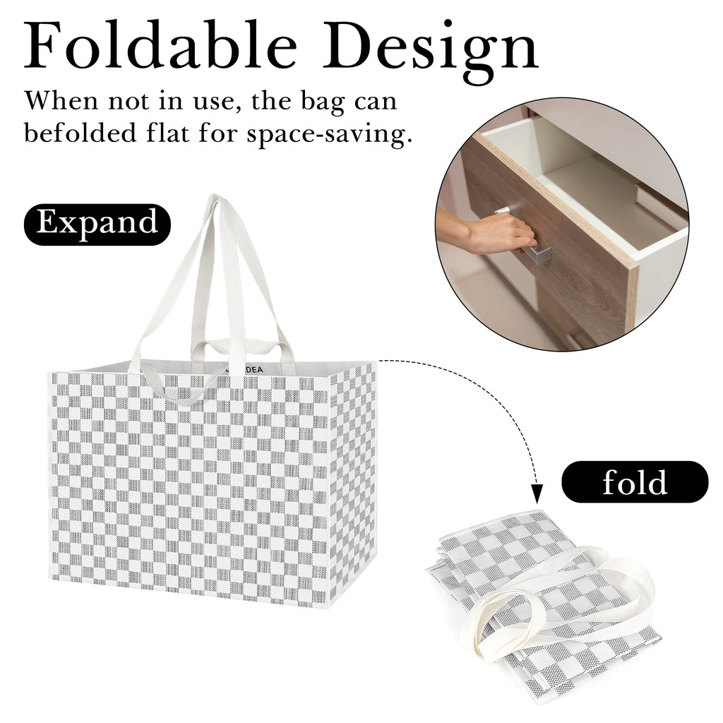 Linkidea Extra Large Tote Bag, Large Capacity Reusable Grocery Bag with Handles, Utility Foldable Shopping Bags Fits Storage, Picnics, Beach Use