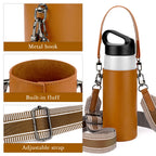 Linkidea Vegan Leather Water Bottle Carrier with Strap Compatible with CamelBak Carry Cap, Waterbottle Sling Bag Holder with Adjustable Shoulder Strap, Brown