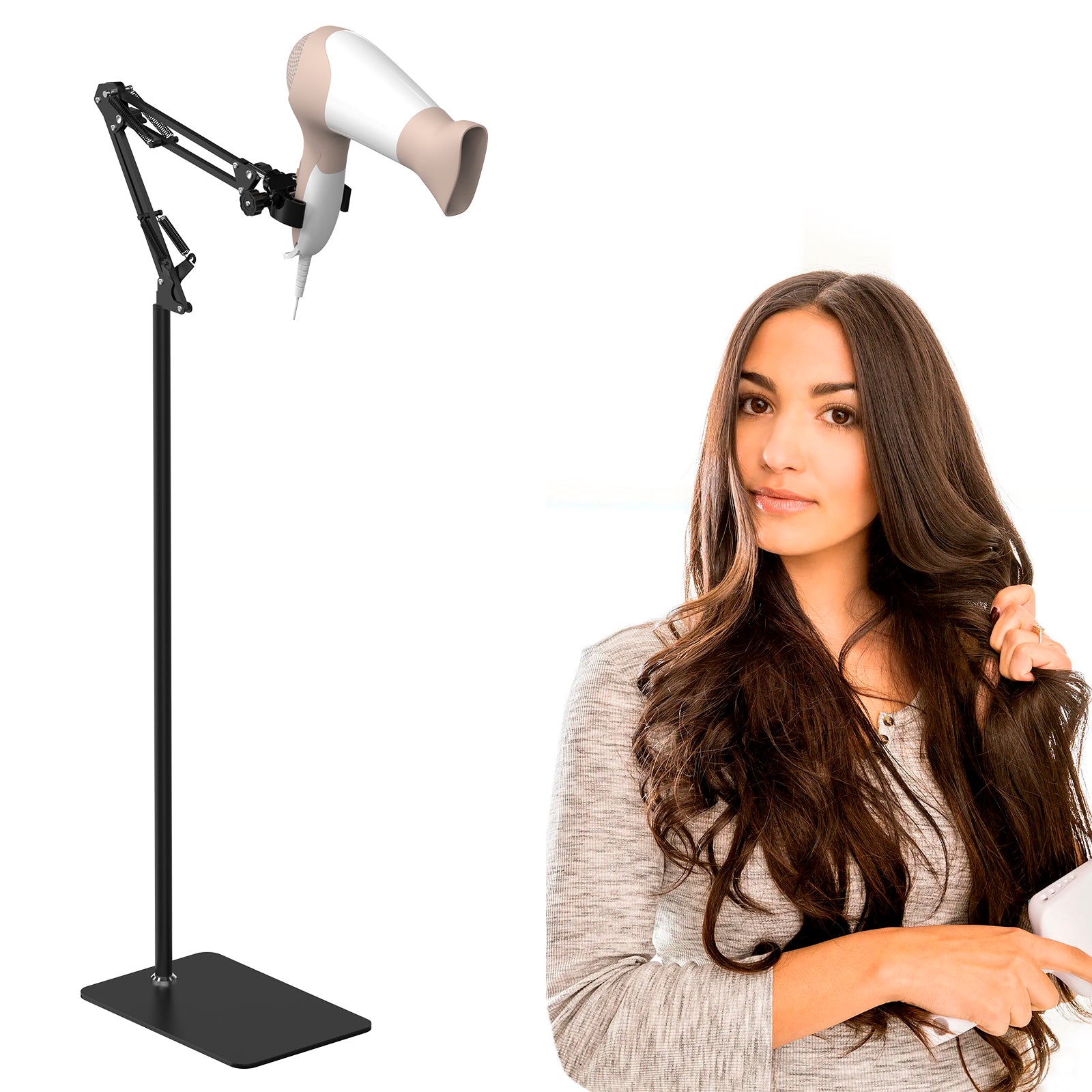 Linkidea Hair Dryer Stand, 360 Degree Rotating Blow Dryer Holder Hands-Free, Adjustable Height Hair Dryer Rack with Heavy Base for Home Salon