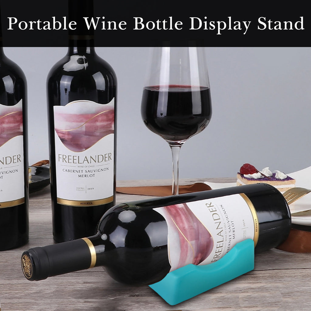 Linkidea Silicone Wine Rack, Versatile Beverage Stand, Anti-Slip Countertop Holder for Single Bottle, Compatible with Wine & Champagne, Display for Bar, Kitchen (Blue & Pink)