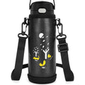 Linkidea Slim Water Bottle Carrier with Strap Compatible with THERMOS FUNTAINER Steel 16oz, Ion8 Sport OneTouch 2.0 500ml, Hard Base Waterbottle Sling Bag Holder Keeps Bottle Upright, Black