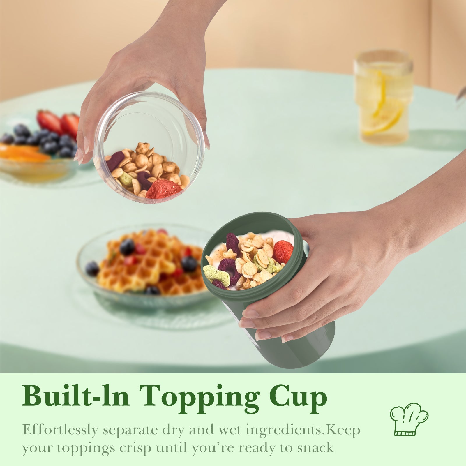 Linkidea Overnight Oats Containers with Lids, 33.4 oz Airtight Plastic Yogurt Cups with Spoons and Lids, Portable Overnight Oats Container for Milk, Cereal, Fruit, Yogurt, Fits Work/Picnic (Green)