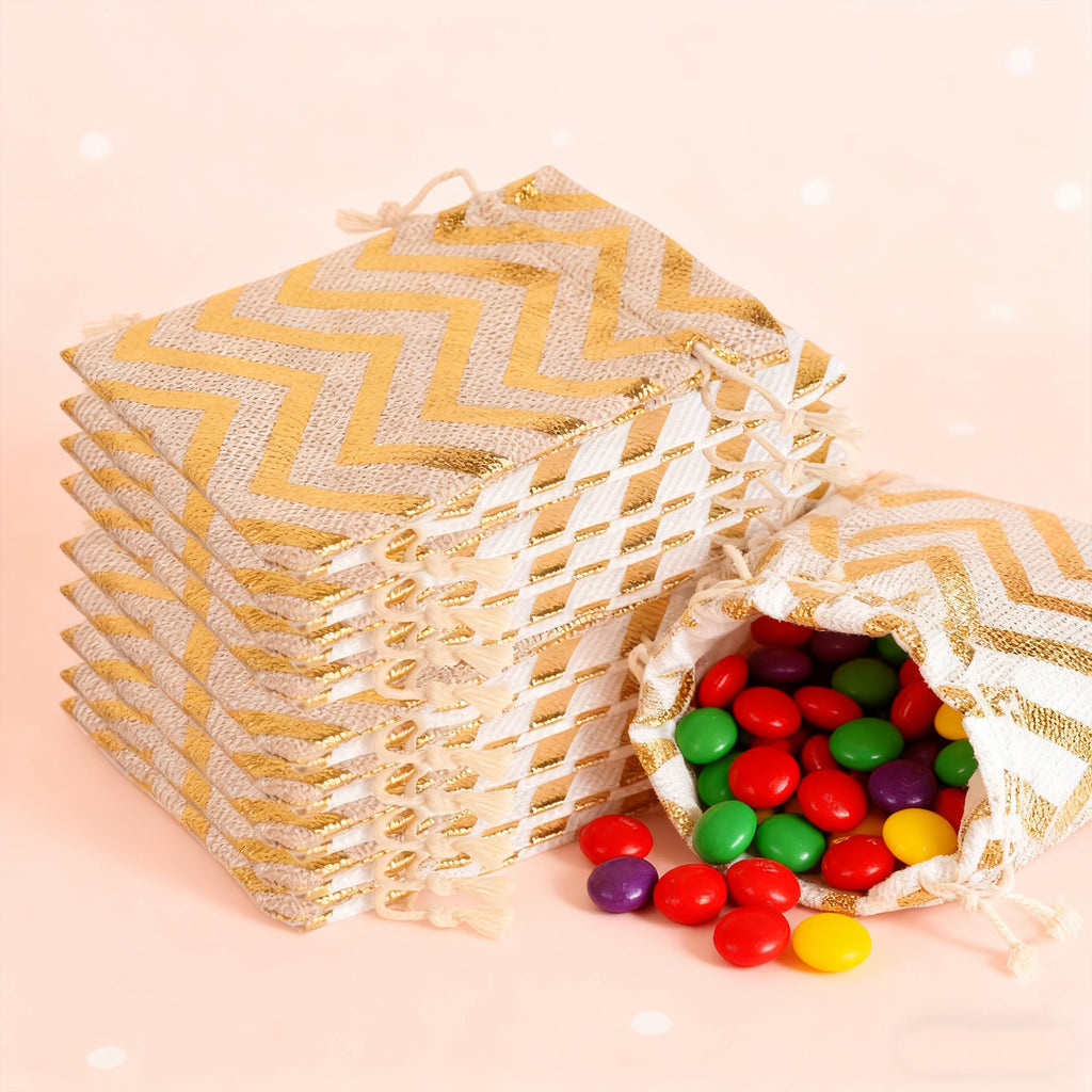 Linkidea 12 PCS Burlap Gift Drawstring Bags, 5.5'' x 3.9'' Striped Linen Pouch for Party Favors, Candy, Jewelry, Rustic Wedding Decoration(Striped Pattern)
