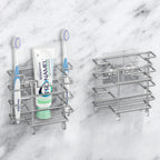 Linkidea 2 Pack Toothbrush Holders Wall Mounted, 3 Slots Bathroom Shower Organizer Stand, Stainless Steel Ventilated Countertop Rack for Toothpaste (Brushed Nickel)